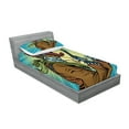 thumbnail image 2 of Ambesonne Blue Fitted Sheet & Pillow Sham Set, Western Style Robot Cowboy, Twinxl, Petrol Blue and Brown, 2 of 2