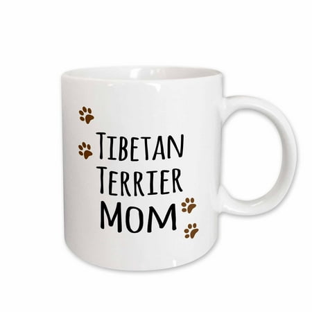 Tibetan Terrier Dog Breed - 3dRose Tibetan Terrier Dog Mom - Doggie by breed - muddy brown paw prints - doggy lover - pet owner mama, Ceramic Mug, 11-ounce
