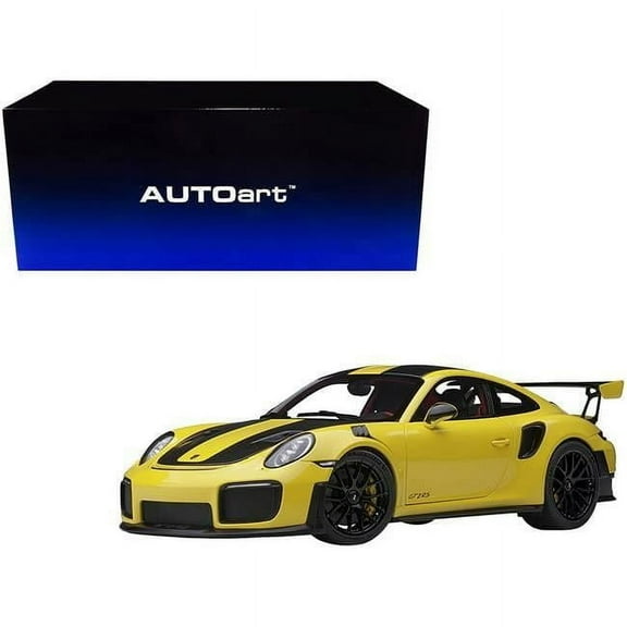 Yellow with Carbon Stripes 1 by 18 Scale Model Car for Porsche 911 GT2 RS Weissach Package Racing