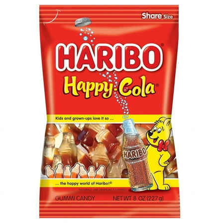 HARIBO Happy Cola Gummies Bottle Shaped Cola Flavor Gummy Candy, 8.0oz, Share Size Bag