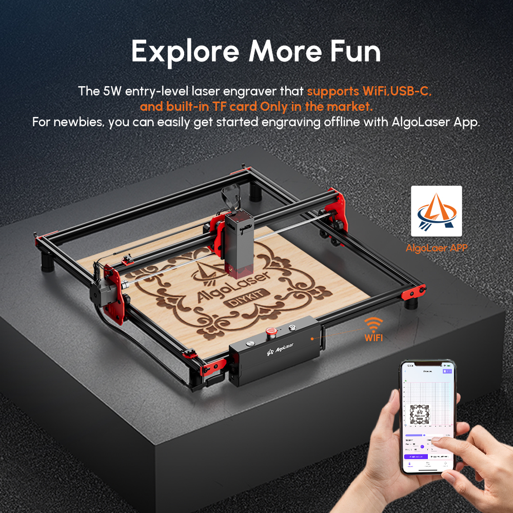 Algo DIY KIT 5W Engraver All-in-One Kit with Rotary & Honeycomb for Engraving Cutting Machine, Extension Kit, Engraver for Wood and Metal, Easy to Assemble, Emergency Stop