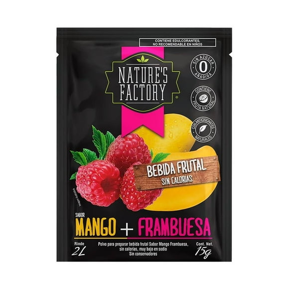Polvo para preparar bebida Nature's Factory frutal sabor mango frambuesa sin calorías 15 g