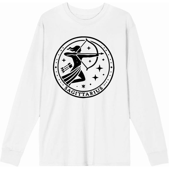 Sagittarius Zodiac Sign Adult White Crew Neck Long Sleeve Tee-Medium