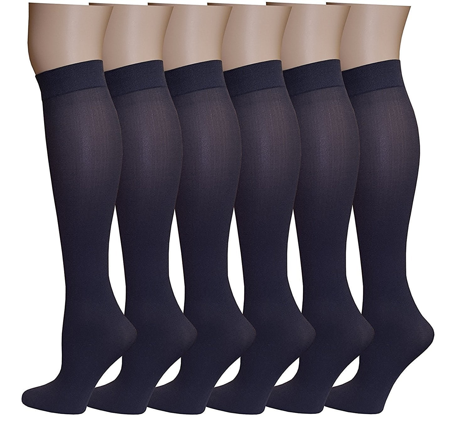 6 Pairs Of excell Women's Navy Only Long Knee High Socks, Sock Size 9