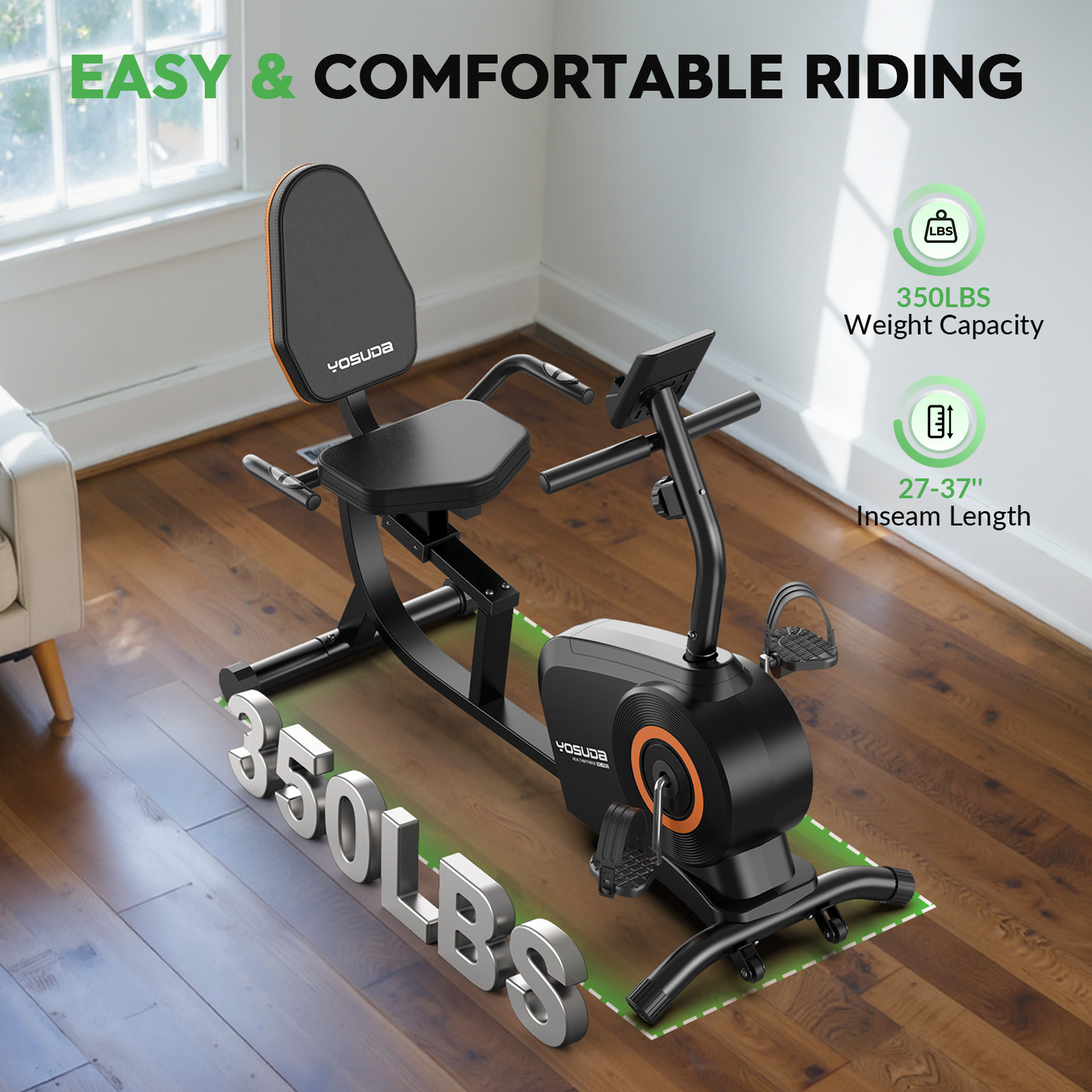YOSUDA Recumbent Exercise Bike for Adults Seniors with Quick Adjust Seat, 350LB Capacity & 16-level Resistance