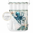 thumbnail image 2 of Nautical Octopus No Hook Shower Curtain Waterproof,Bathroom Curtains with Snap in Liners and See Through Top Window,Coastal Vintage Coral Starfish Ocean Hotel Style Bathtub Curtains Shower 72"Wx96"L, 2 of 8