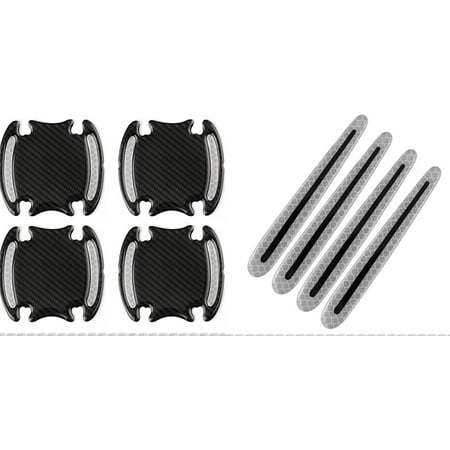 8pcs Light-Emitting car Door Handle Protector Sticker Door Anti-Collision Strip Paint Scratch Carbon Fiber Decal Reflective Door Sticker(White)