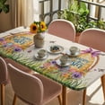 thumbnail image 3 of Beige Happy Easter Table Cloths for 4 Foot Rectangle Tables, Spring Easter Eggs Floral Rustic Patio Waterproof Elastic Fitted Tablecloths, Washable Rectangular Table Cover for Camping, 3 of 8