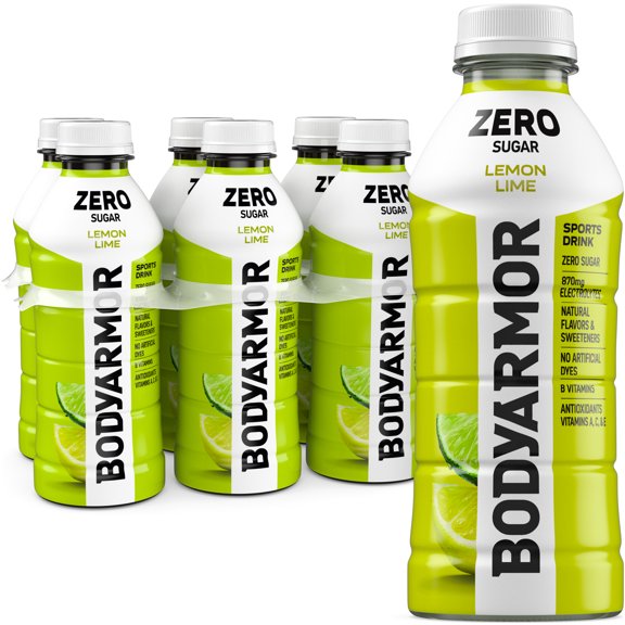 BODYARMOR Zero Sugar Lemon Lime Electrolyte Sports Drink, 20 fl oz, 6 Pack Bottles