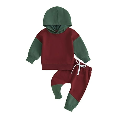 

UACY Kids Outfit Soft Cotton Warm Crewneck Long Sleeve Hooded Patchwork Sweatshirt Set Clothes Set For Boys Or Girls Clothes Set