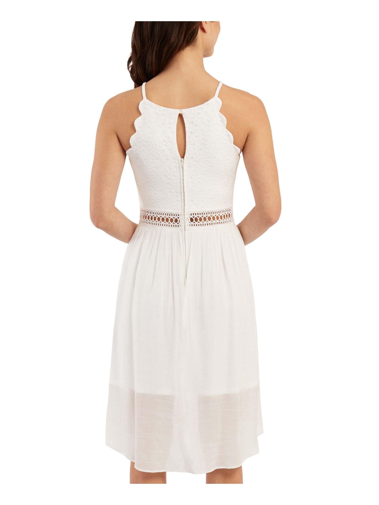 bcx white lace dress BCX Womens Juniors Lace Hi-Low Fit & Flare Dress White 7