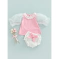 thumbnail image 2 of Franhais Newborn Girl Short Pants Outfits, Lace Patchwork Sleeveless Round Neck Tank Tops + Elastic Waist Ruffles Decor Shorts Set, 2 of 8