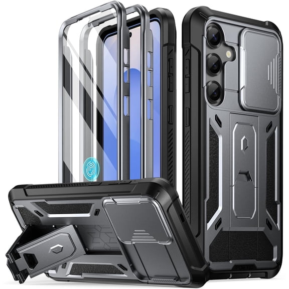 Poetic Spartan Case for Galaxy S25  Plus 6.7", [Slide Camera Cover] [Screen Protector Works with Fingerprint ID], Metallic Gun Metal