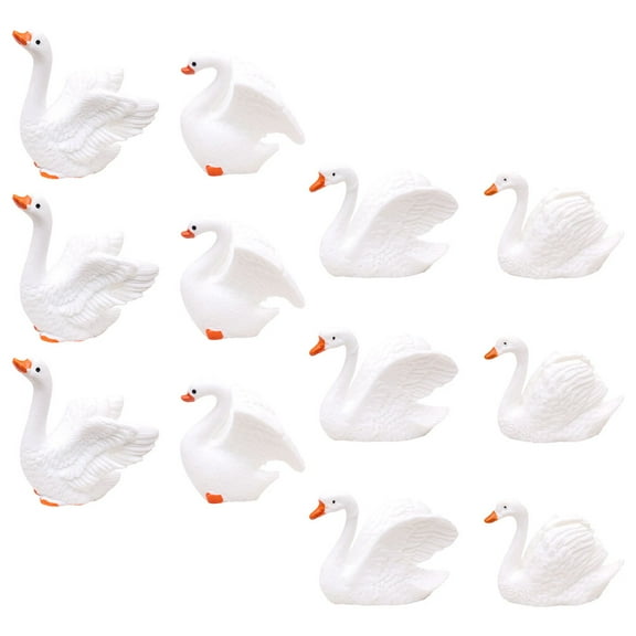 12pcs Resin Miniature Cartoon Swan Figurines Resin DIY Swan Decoration for Desktop Flowerpot