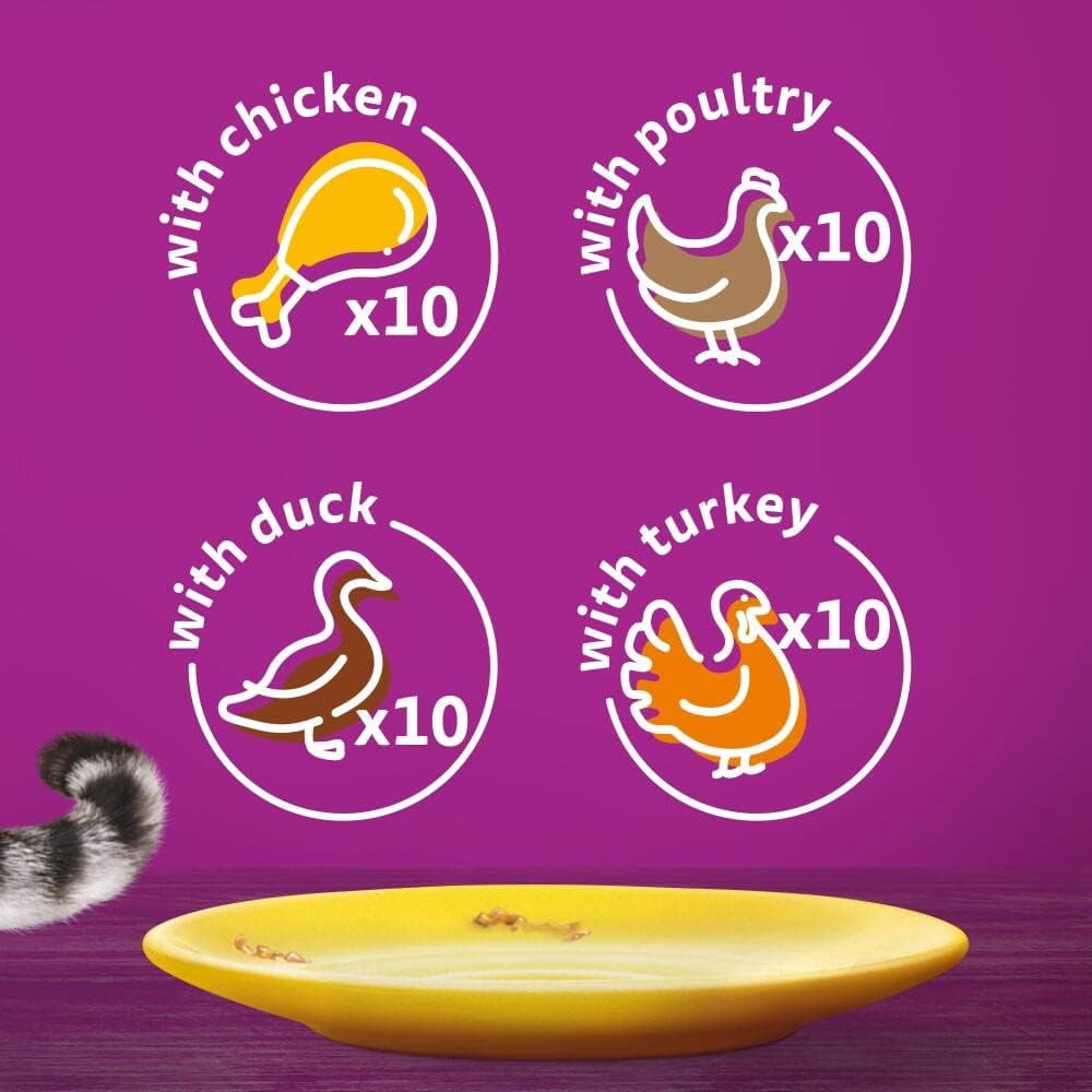WHISKAS 1+ Cat Pouches Poultry Feasts in Jelly Cat Food 40x85g