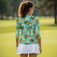 thumbnail image 5 of Uorisanigo Palm Tree Flower Womens Quick Dry Athletic Polo Shirts Comfortable Polyester Spandex Fabric Women's 3/4 Sleeve Golf Top with Zipper Relaxed Soft Tennis Tops Size L, 5 of 7