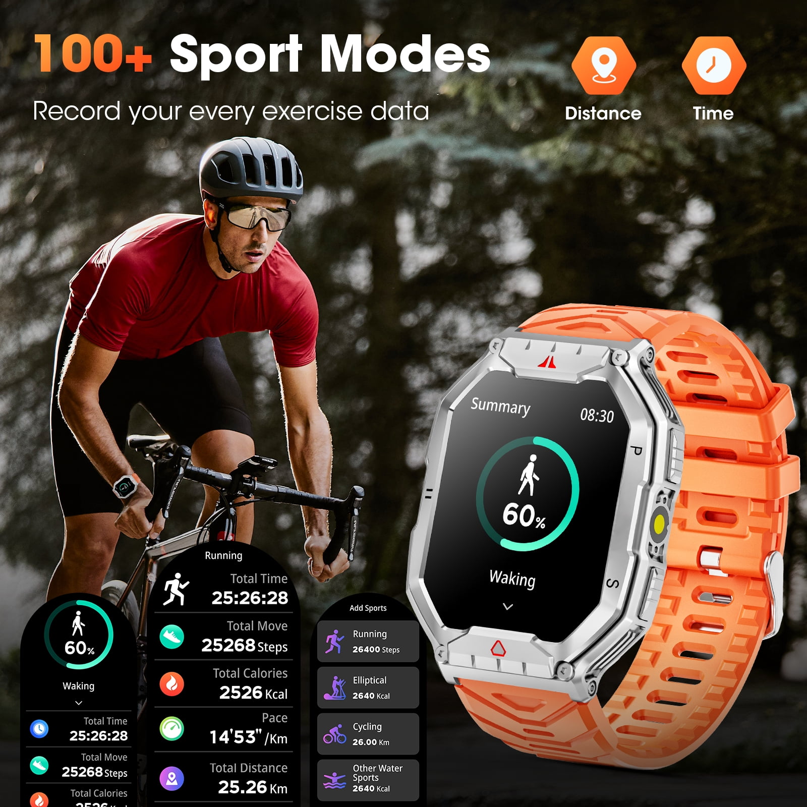 Mingdaln 2.1-inch AMOLED Men Military Smartwatch，with Fitness Tracker/ Answer Make Calls /100+ Sport Modes/1ATM Waterproof, Mountain Travel Pedometer Watch fits for Android and Iphone Devices