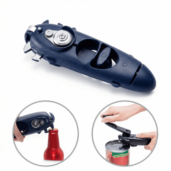 Can Opener, Safe Edge Manual Can Opener with Smooth Edge, Heavy Duty Handheld Can Opener for Kitchen, Bottle Opener, Jar Opener, Bag Opener, Ideal for Seniors & Arthritis Hands