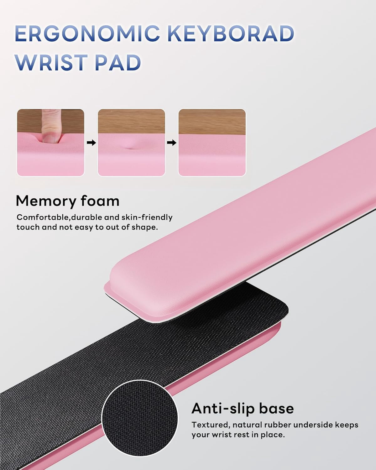 Computer Keyboard Wrist Rest Stand for Desktop, Keyboard Holder for Easy Typing with Wrist Pad for Office Desk, Home, School (Pink)