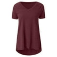 thumbnail image 3 of Abcnature Summer Tops for Women Short Sleeve Side Split Casual Loose Tunic Top Plus Size V-Neck T-shirt Red 4XL, 3 of 4