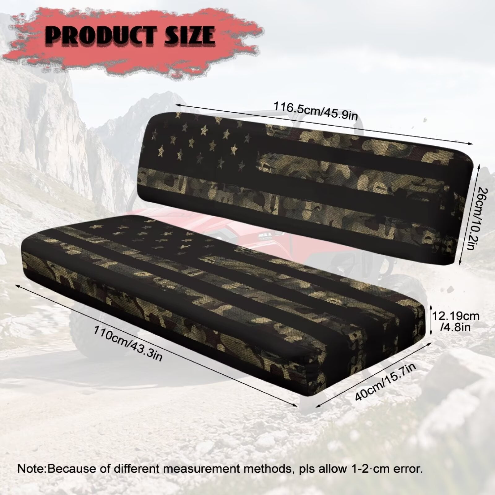 Yuyamidu American Flag UTV Bench Seat Cover Backrest Cover Camo Seat Covers Compatible with Kawasaki Mule 3000 3010 3020 4000 4010 2001-2023 2025