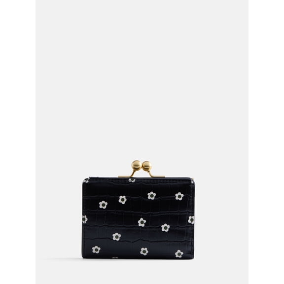 Free Assembly Women's Kiss Lock Frame Wallet, Croco Black