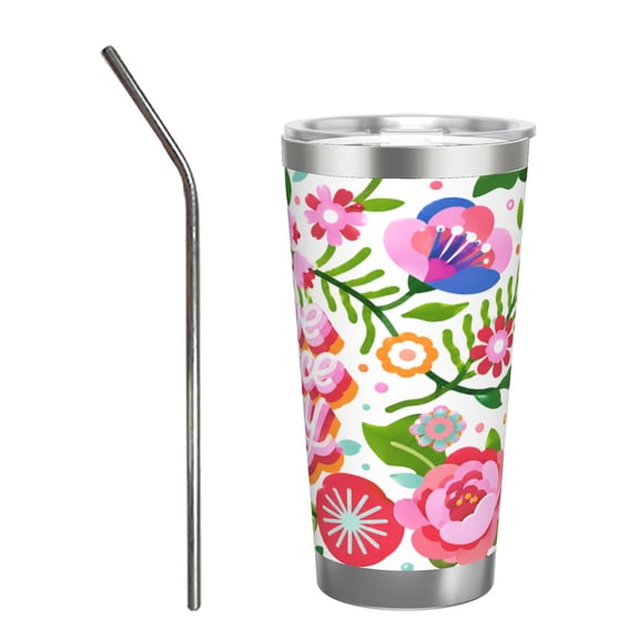 20oz Have A Nice Day Floral Tumbler Insulated Car Cup Travel Coffee Cup Gift for Women with Stainless Steel Straw