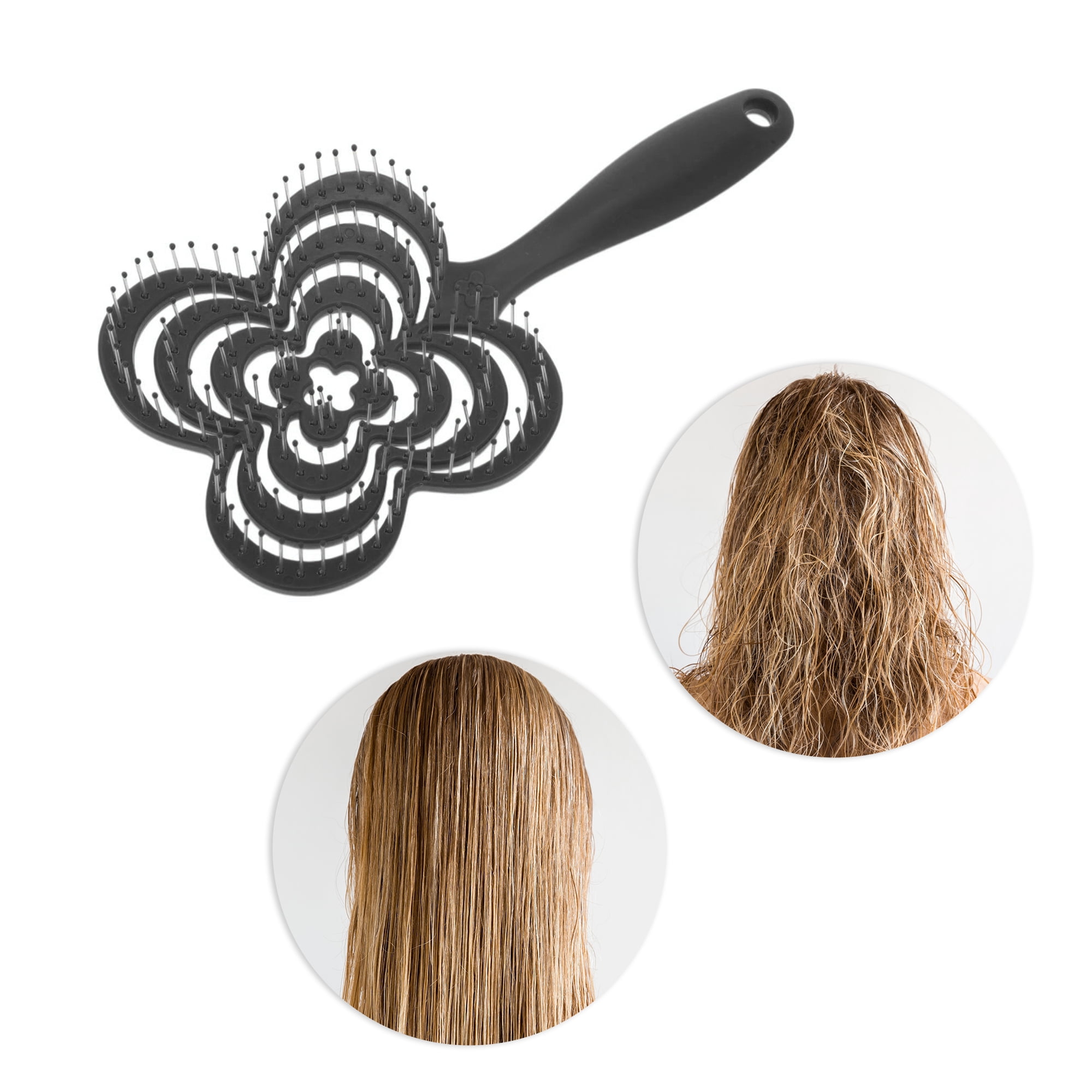 Unique Bargains 1 Pc Solid Four-leaf Clovers Hollow Comb Hair Brush Black