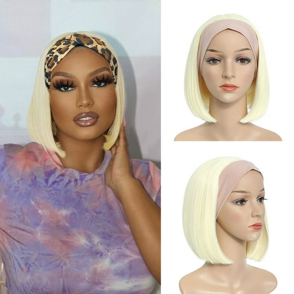 SUCS Wigs for Black Women 150% Density Glueless Short Bob Synthetic Headband Wig for Cosplay Party Daily Use (10 Inch, 613)