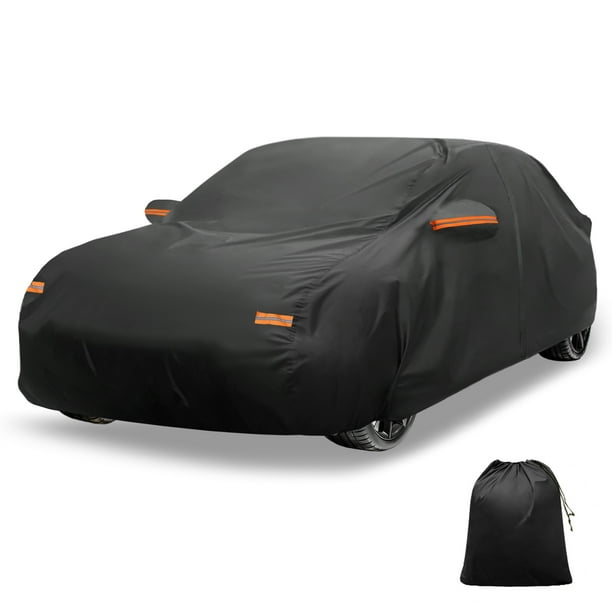Funda de coche única Bargains, película de aluminio, funda para coche completa, protección impermeable para todo clima con cremallera en la puerta del conductor, negra para Toyota Corolla