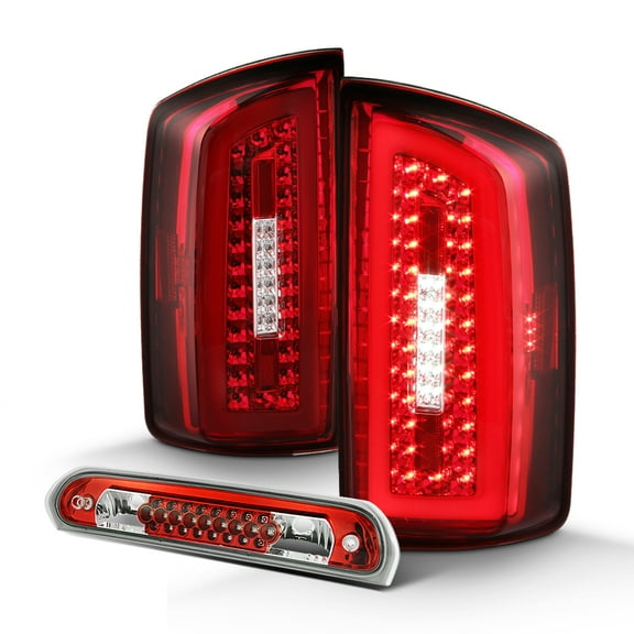 AKKON - Fits 2007 2008 Ram 1500 2500 / 2009 3500 Full LED Tube Bar Red Clear Tail Lights Brake Lamp   Red 3RD Brake Light Pair