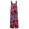 thumbnail image 5 of Honeeladyy Summer Sales Women's Fashion Ethnic Style Patchwork Vintage Printed Buttons Suspender Jumpsuit for Fall Summer, 5 of 6