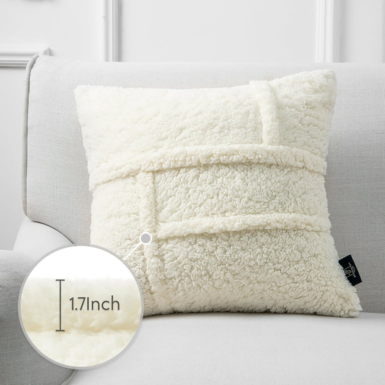 Soft Fluffy Sherpa Throw Pillow Decorative Cushion, Beige, 18 x 18 In, 2  Pack