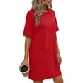 thumbnail image 3 of QSAWXQZ Women Plus T Shirt Dress Pockets Short Sleeve Crew Neck Loose Mini Dress for Summer 4XL, 3 of 7