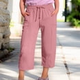 thumbnail image 2 of CPNG Girls Capris Pants Summer Casual Cotton Linen Straight Wide Leg Loose Drawstring Elastic Waist Cropped Trouser(Pink,13-14 Years), 2 of 7