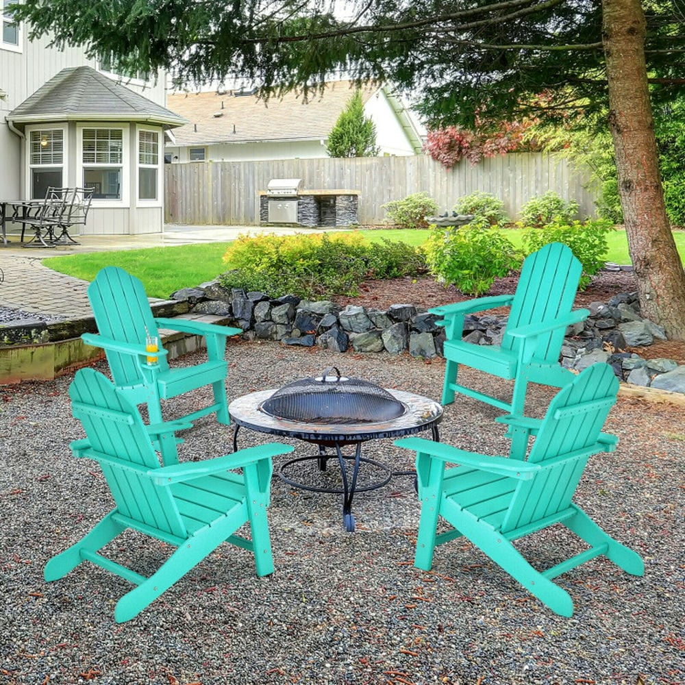 Barara King Outdoor Adirondack Chair with Built-in Cup Holder for Backyard Porch-Turquoise