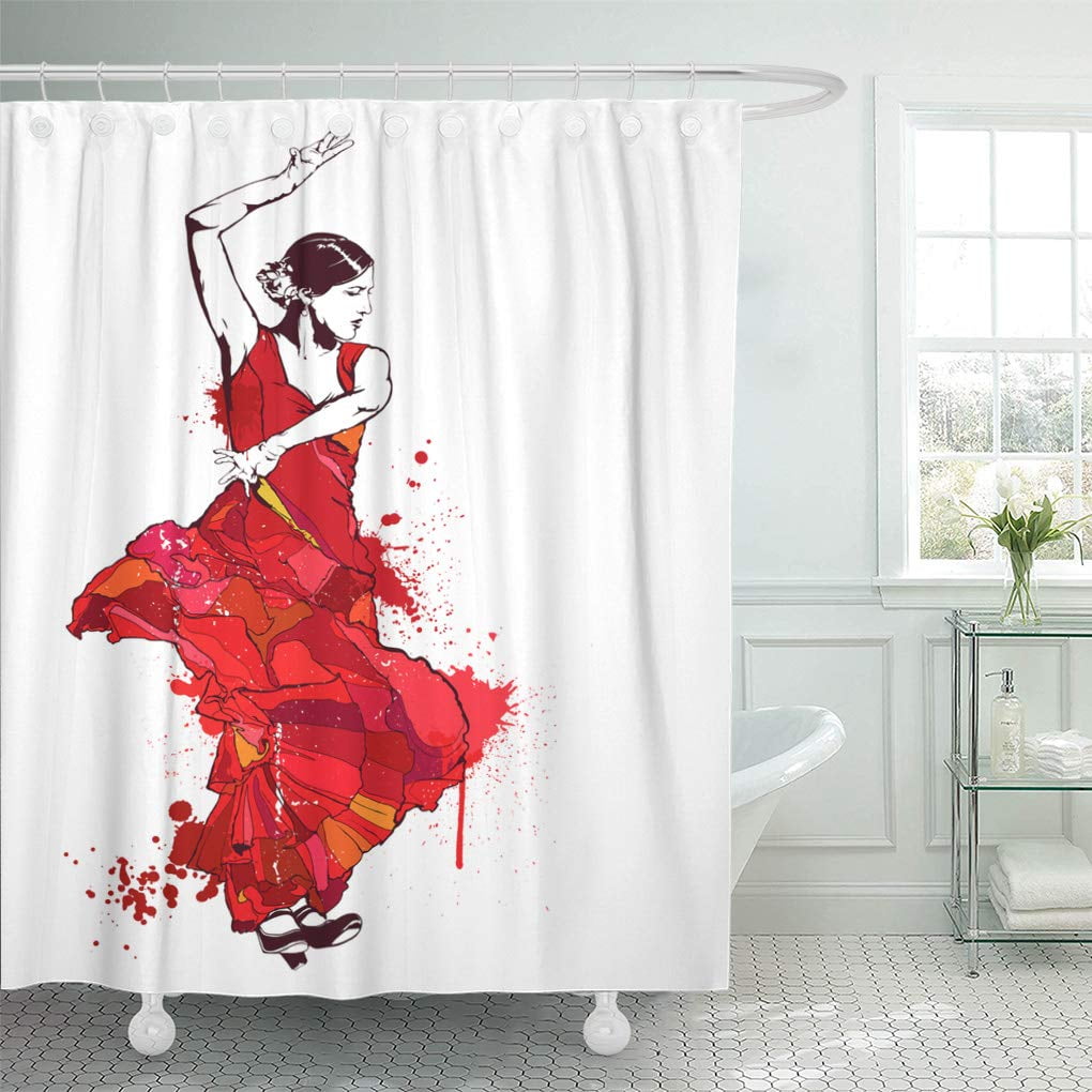 72x72'' Spanish dancer-woman Shower Curtain Bathroom Waterproof Fabric 12 Hooks 
