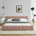 thumbnail image 4 of Queen Size Platform Bed, Upholstered Chenille Floor Bed with Channel Tufted and Thick Fabric, Cloud Soft Padded Grounded Bed with Solid Frame, No Box Spring Needed, Pink, 4 of 8