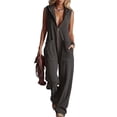 thumbnail image 3 of Women's Hooded Jumpsuit, Long Sleeve Front Zipper Romper with Pockets, Wide Leg Casual One Piece Outfit, Retro Sporty Streetwear and Loungewear​-Dark Gray, 3 of 5