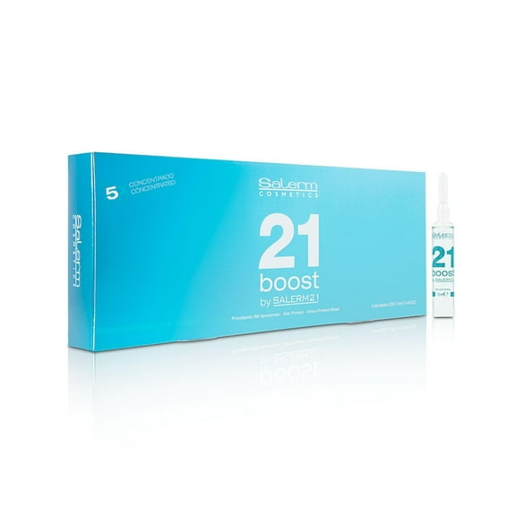 Salerm 21 Boost Concentrated Hair Mask Ampoules, 8 x 13 ml, Hydrating & Repairing Treatment with Heat Protector, Anti-Pollution & Anti-Frizz