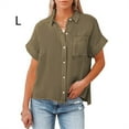 thumbnail image 2 of Blusa de manga corta para mujer Sonducket con botones y cuello en V Verde L, 2 of 5
