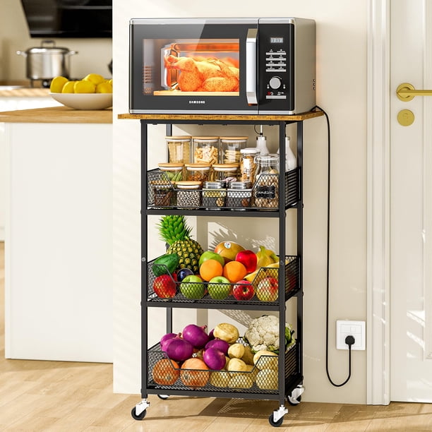 Carro de Cocina con Microondas ThreeHio de 4 Niveles con Ruedas