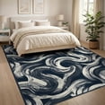 thumbnail image 3 of ODIKA 8'x10' Washable Area Rug Durable, Non-Slip Long Abstract Brushstroke Interlocking Wave Motif Accessories Navy Flowing for Living Room, Under Sectional, Family, 3 of 7