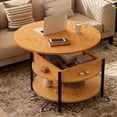 thumbnail image 4 of GUNAITO Petite Table Basse Ronde à Plateau Relevable avec Rangement, Table Centrale Moderne Style Ferme avec Tablette, Table Ronde à 2 Niveaux pour Salon, Burl Naturel, 4 of 8