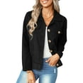 thumbnail image 2 of VISgogo Chaqueta de manga larga para mujer, abrigo ajustado con cuello vuelto y botones de color liso, prendas de vestir exteriores informales y sencillas de estilo callejero VISgogo moda, 2 of 9