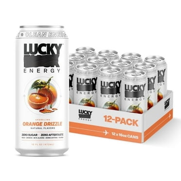 Lucky Energy Drink | Sugar Free Energy Drinks with Maca, Ginseng, Taurine, Beta-Alanine | Healthy Energy Drinks | 200mg Caffeine. Orange Drizzle 16oz.
