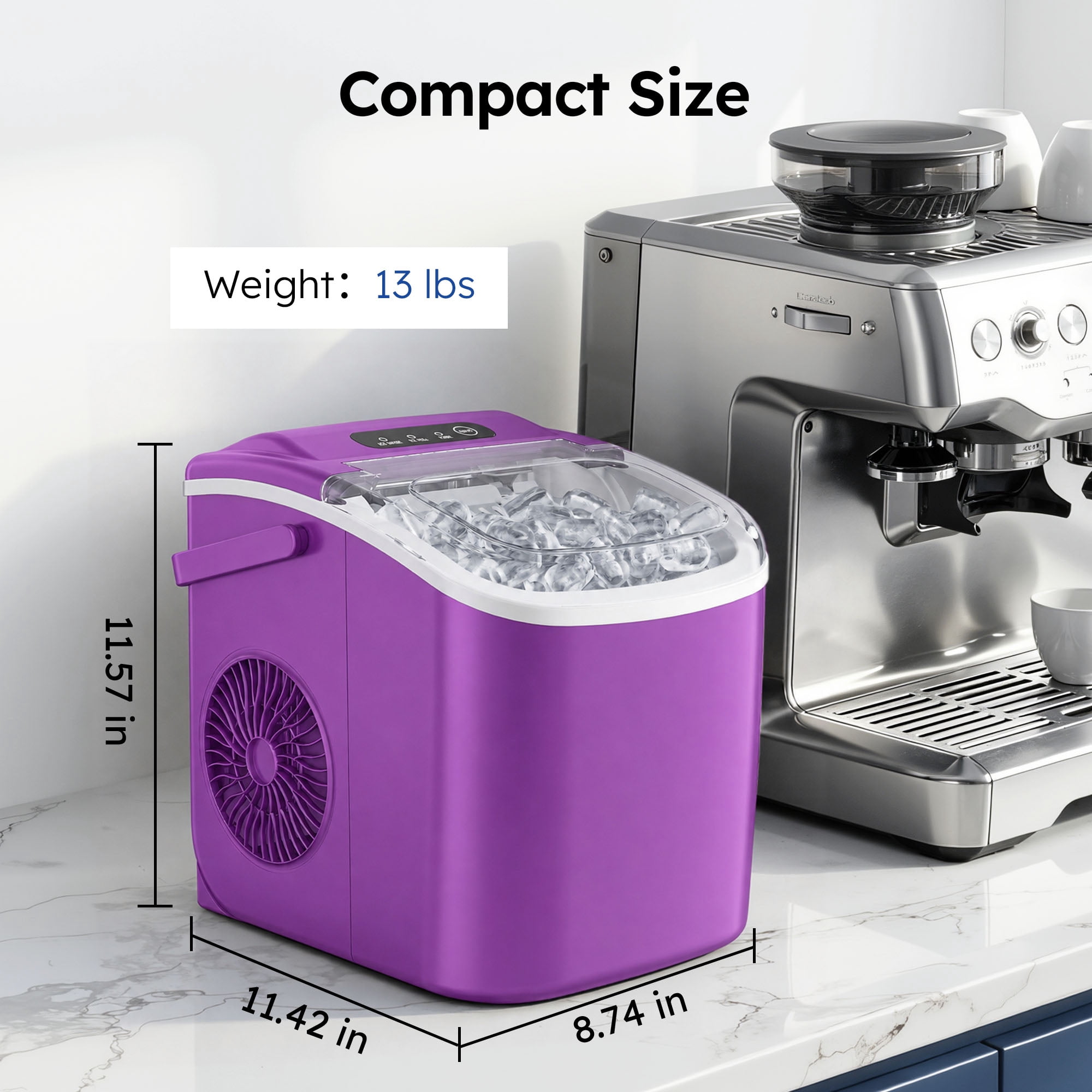 Simzlife Portable Ice Maker Countertop, 26 lbs/24H, 9 Bullet-Shaped Ice in 6 Min, Self-Cleaning Portable Ice Maker for Kitchen, Home, Office, RV, Purple