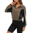 thumbnail image 4 of INSPIRE CHIC Onfers Women Half Zip Crop Sweatshirts Long Sleeve Oversized Pullover Sweaters Workout Fall Outfits with Pockets S Brown Black, 4 of 5