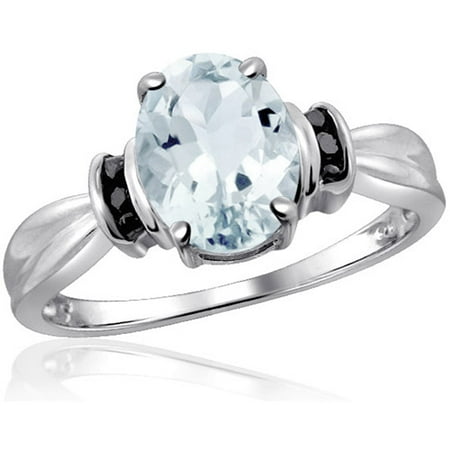 JewelersClub 1.66 Carat T.G.W. Aquamarine Gemstone and Black Diamond Accent Ring