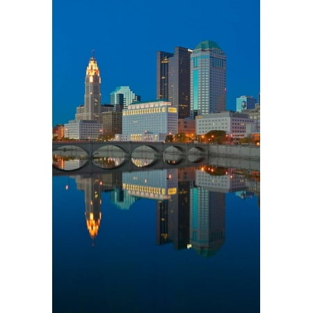 Scioto River and Columbus Ohio skyline at dusk Print Wall